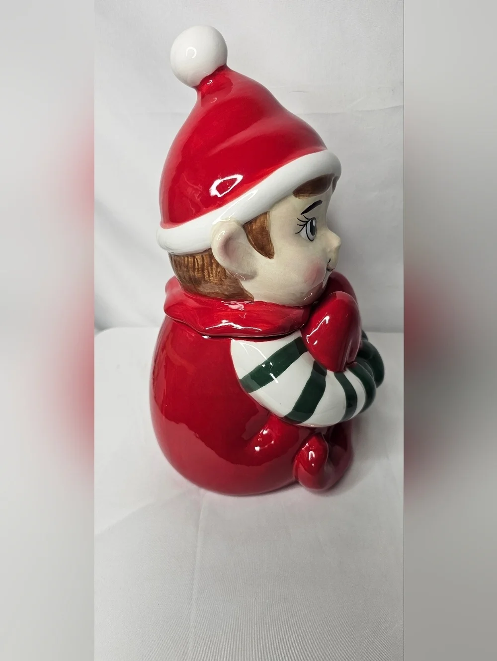 ​Cracker Barrel Christmas Elf Cookie Jar Earthenware Holiday Decor 11.5